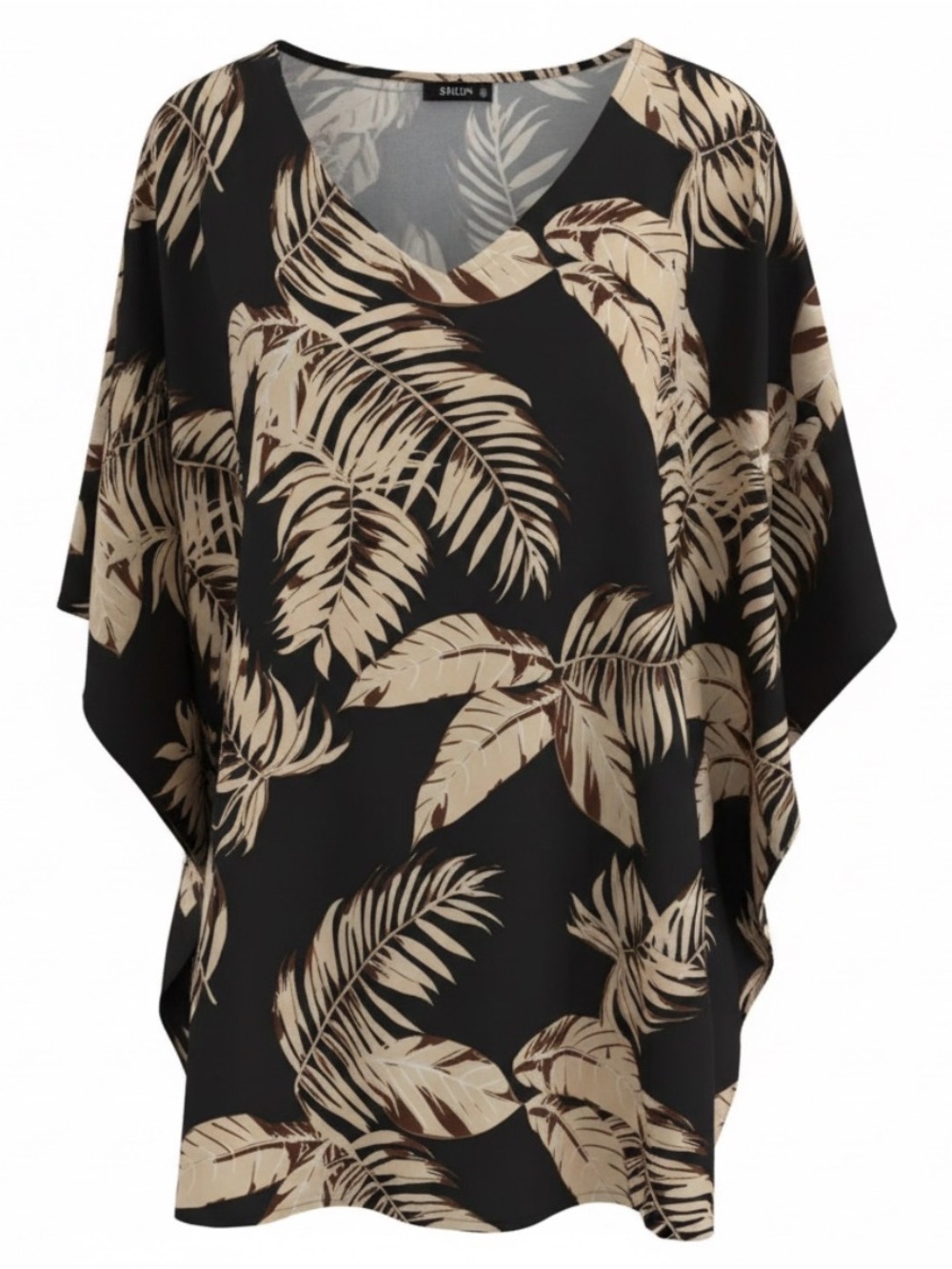 Black and Cream Tropical Palm-Print Swim Coverup